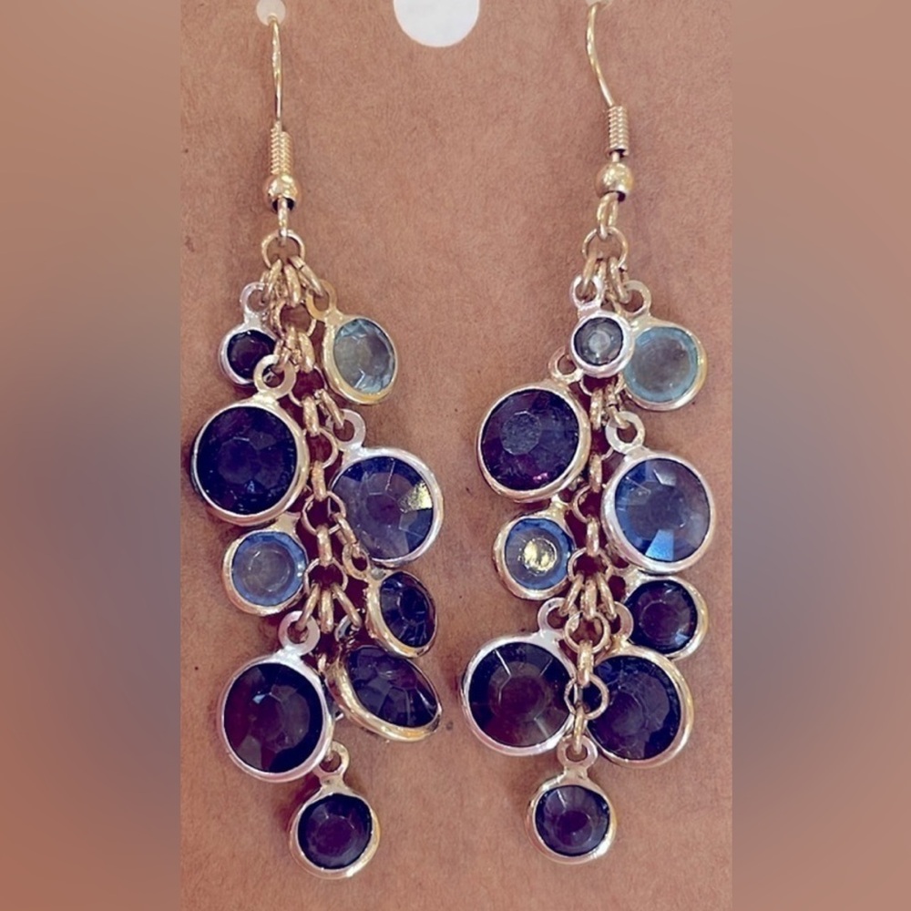 Long Blue Acrylic Crystal Waterfall Dangle Earrings